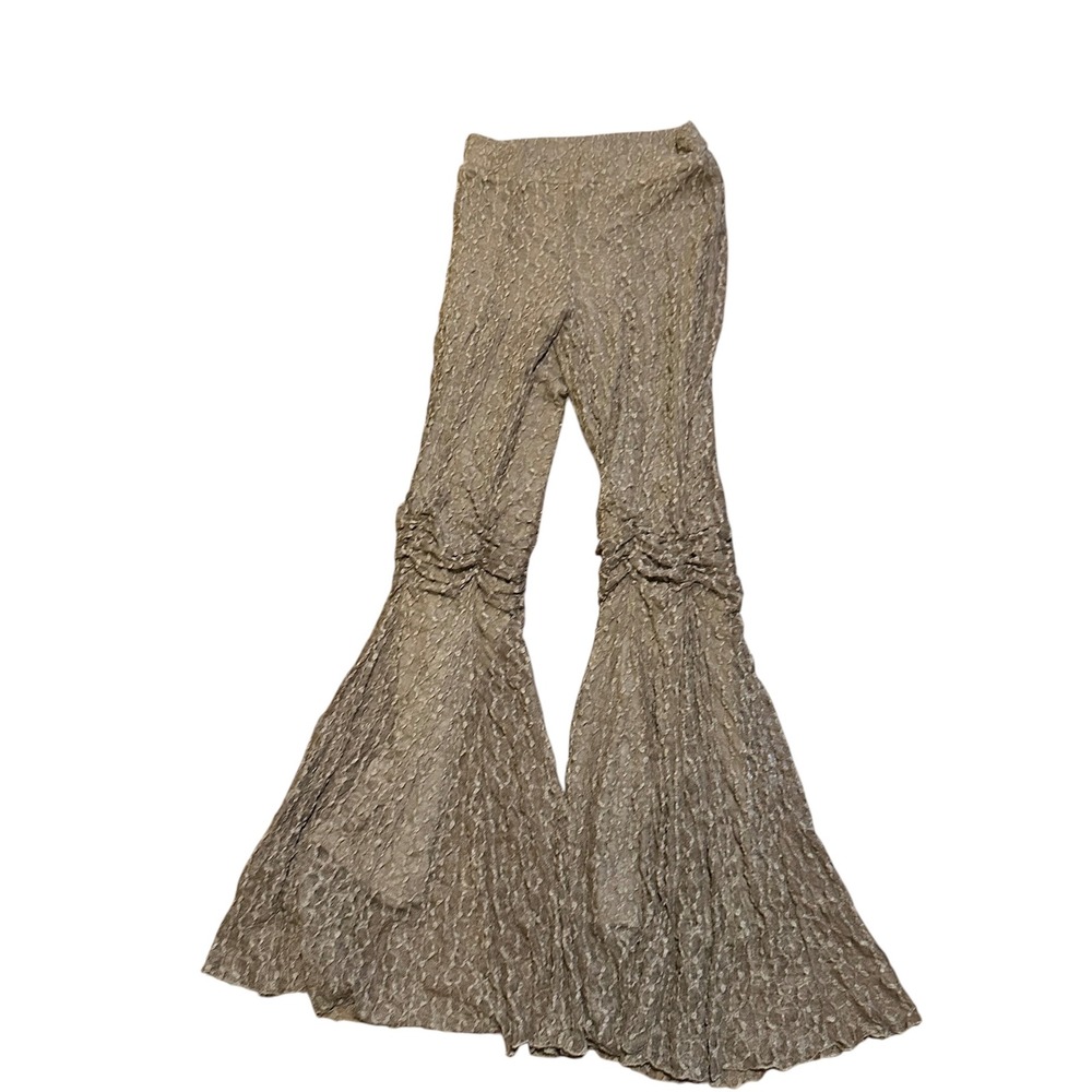 NWT Free People Slim Pull On Flare Pants Raw Umber Brown Lace Textured